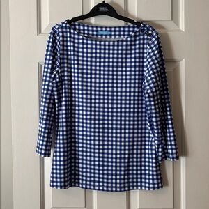 J. McLaughlin Blue and White Gingham Nylon/Spandex Top - Size M